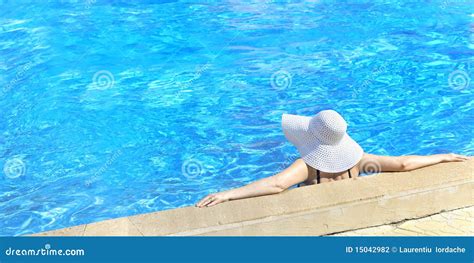Woman In A Pool Relaxing Stock Photo Image Of Babe Edge