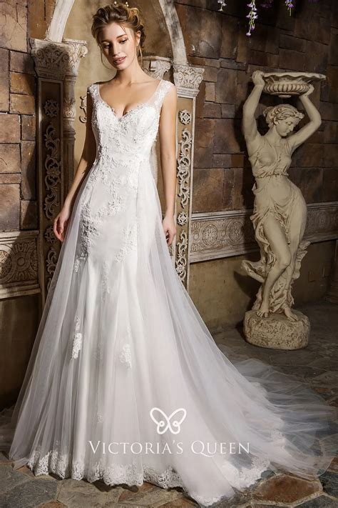 V Neckline Mermaid Wedding Dress With Tulle Overskirt Vq