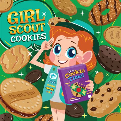 Girl Scout Cookies Concept with Girl Scout Promoting a Box of Cookies ...