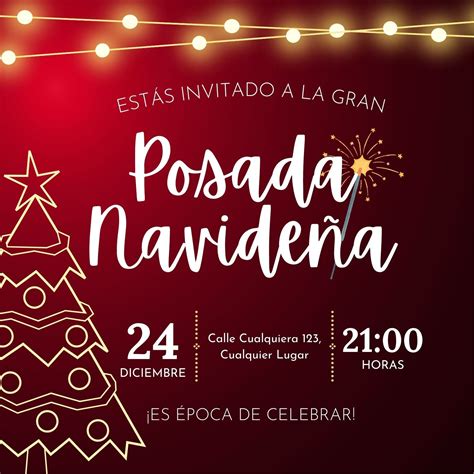 Invitación Cuadrada Posada Navideña Rojo Blanco Templates by Canva