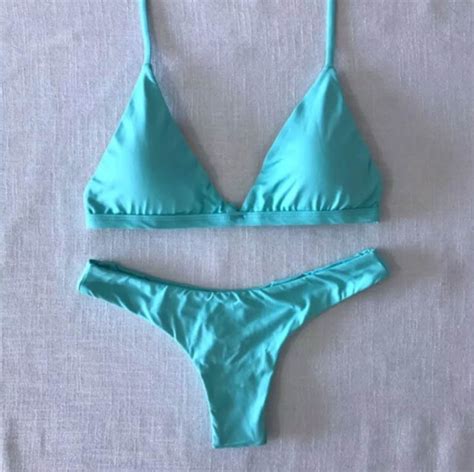 SCRUNCH BIKINI TRIANGLE AQUA SET TOP BOTTOM Bella Art