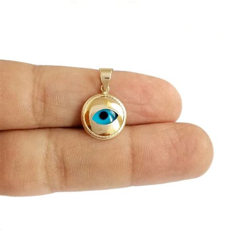 K Gold Griechischen Auge Anh Nger K Gelb Solid Gold Blau Etsy De