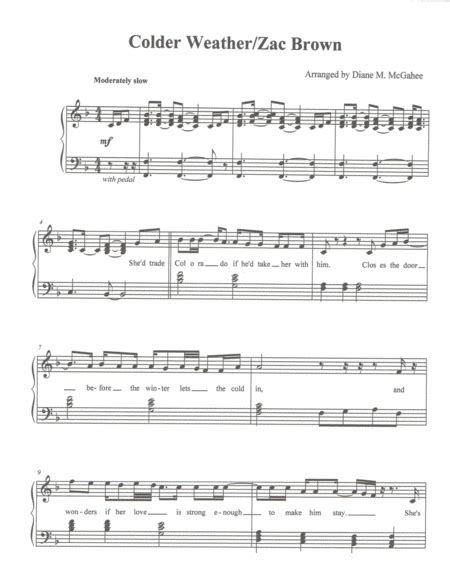 Colder Weather Arr Diane M Mcgahee By Zac Brown Band Sheet Music