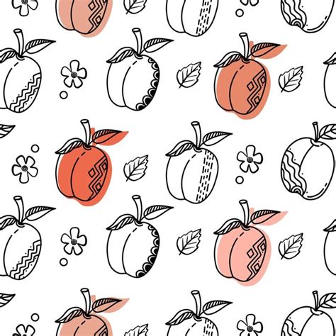 Premium Vector Peach Fruit Seamless Pattern Peach With Leaf Hand