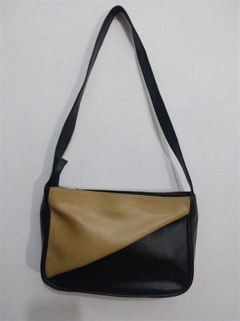 Bolsa Baguete Assim Trica Couro Vintage Preta E Nude Bolsa De Ombro Feminina Usado