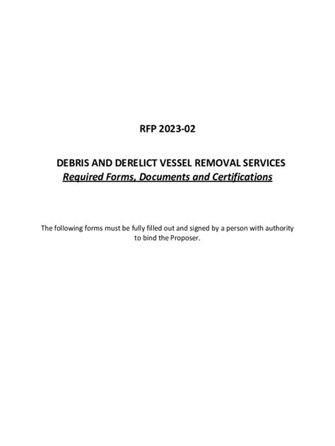 Fillable Online Debris Derelict Vessel Removal RFP Forms Fax Email