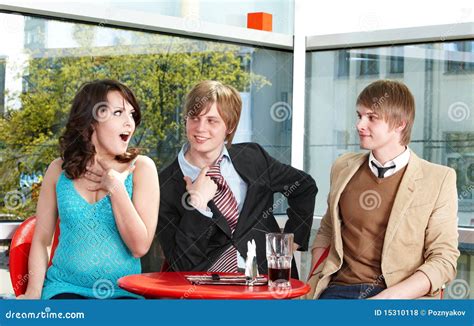 Group Of Happy People Talking In Cafe Stock Photo Image Of Couple