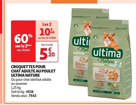 Promo CROQUETTES POUR CHAT ADULTE AU POULET ULTIMA NATURE Chez Auchan