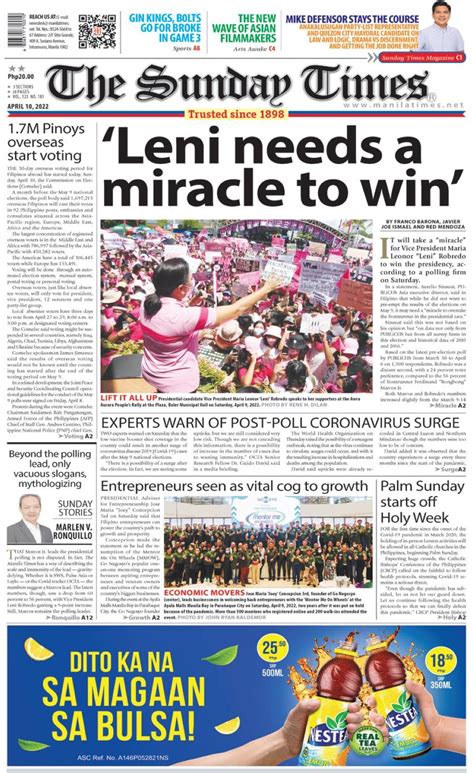 The Manila Times Frontpage Apr