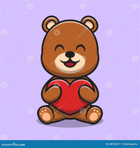 Cute Bear Hugging Love Heart Cartoon Icon Illustration Stock Vector