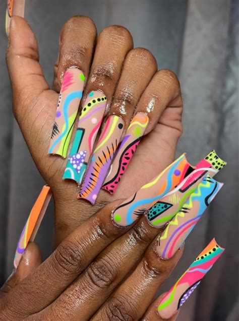 Nails Colourful Acrylic Nails Nail Designs Graffiti Nails