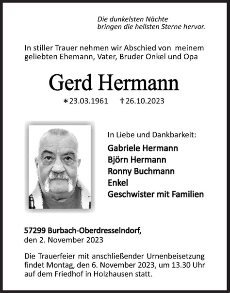 Traueranzeigen Von Gerd Hermann Trauer De