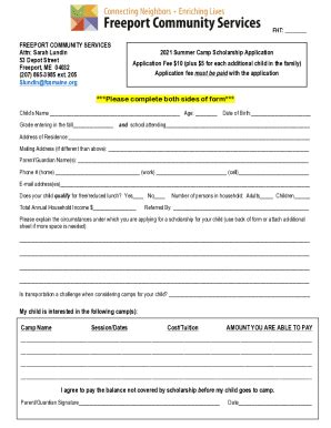 Fillable Online Fcs Summer Camp Application Fax Email Print