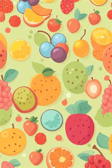 Premium Vector Cute Fruits Cartoon Pattern Vector Art Background