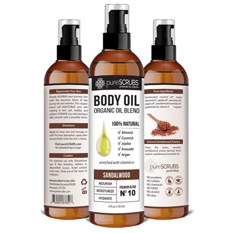 Sandalwood Body Oil Ultra Moisturizing Premium Blend 10 By Purescrubs®