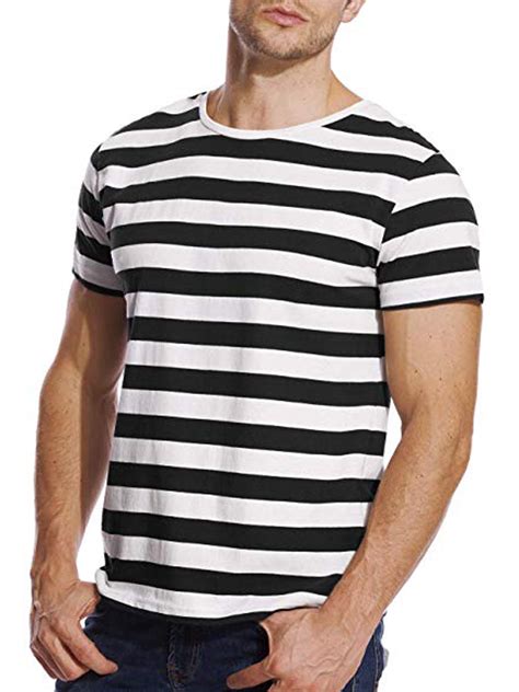 LELINTA Striped T Shirt for Men Crew Neck Tee Stripe Slim Fit Cotton ...