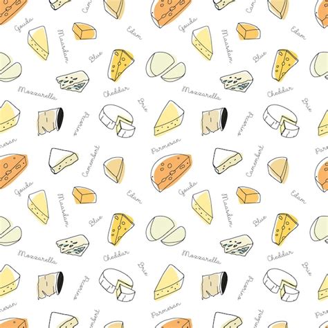 Premium Vector Seamless Pattern Of Sketch Of Different Cheeses With