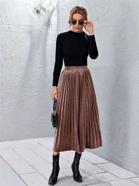 High Waist Velvet Pleated Skirt Velvet Pleated Skirt Velvet Skirt