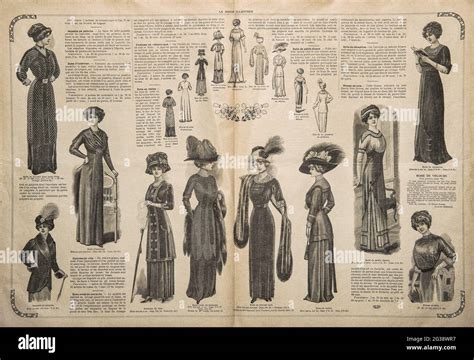 Old newspaper page with vintage fashion engraving. Used paper background Stock Photo - Alamy