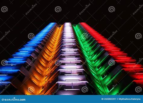 Olympic Lights On The Building Multi Colored Spotlights Stock Image