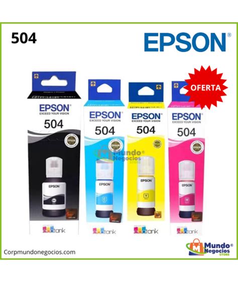 Pack Botella Tinta Epson 504 Negro Y Colores Mundo Negocios