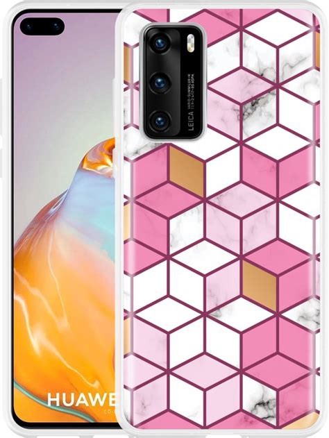 Hoesje Geschikt Voor Huawei P Pink Gold White Marble Bol