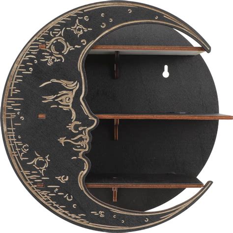 Homsfou Moon Phase Shelf Wood Floating Shelves Crescent Moon Shelf Moon