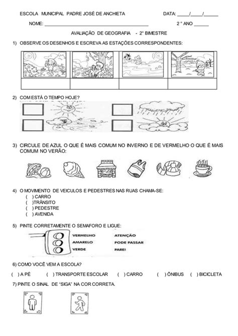 Avaliação De Geografia 2 Ano