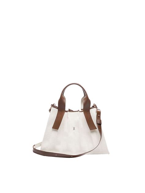 Lucky Pleats Canvas Tote S Ivory Dark Brick Eternal Journey