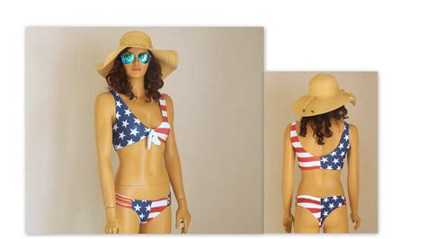 American Flag Knot Bikini Top Cheeky Bottoms Swimsuit Plus Etsy