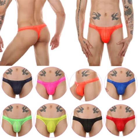 BIKINI MEN THONG Underwear Briefs G String Low Rise Pouch See Through