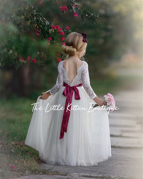 Tulle Flower Girl Dress Rustic Lace Flower Girl Dresses Long Sleeve