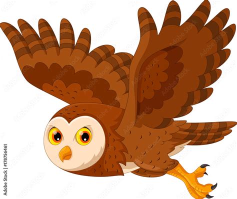 Vector Illustration Of Cute Cartoon Owl Flying Isolated On White Background Stock Vector Adobe