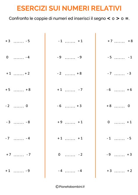 Esercizi Sui Numeri Relativi Per La Scuola Primaria Da Stampare
