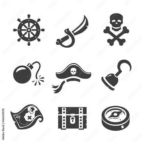 Pirate Icons Skull And Chest Pirates Treasure Map Pirates Hat And