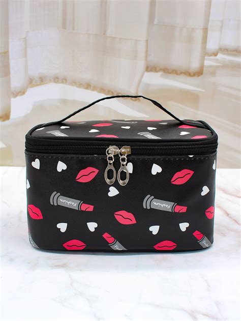 Lip Print Square Makeup Bag