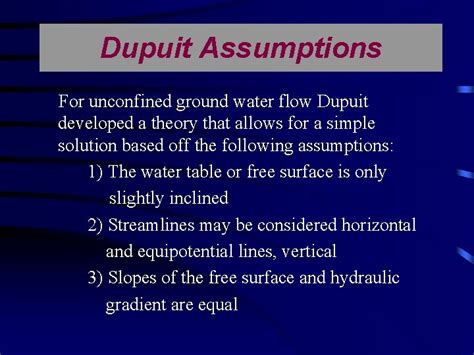 Derivation Of The Dupuit Equation Unconfined Flow Dupuit