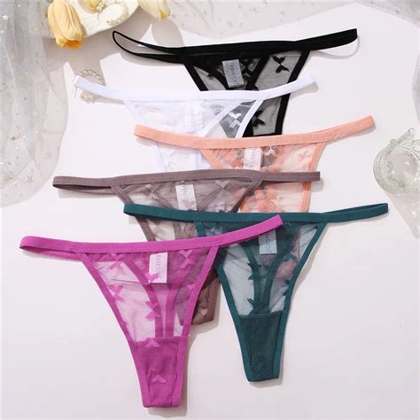 FINETOO 2PCS Set Women Sexy Lace Floral G String Panties Femme Underwear Lingerie Transparent