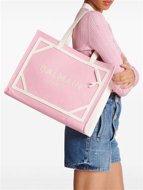 Balmain B Army Medium Logo Canvas Shopper Tote Bag In Pink ModeSens