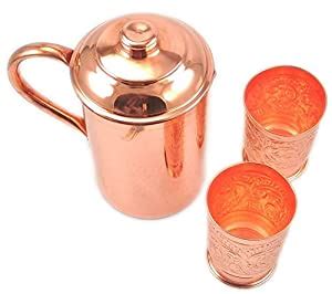 Buy Ayurvedic Pure Copper Water Pitcher Jug Set Water Glasses Cup