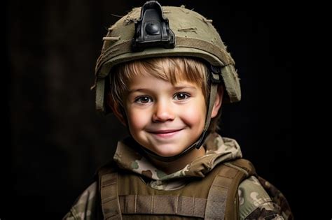 Premium Ai Image Portrait Of A Cute Little Boy In Military Uniform On