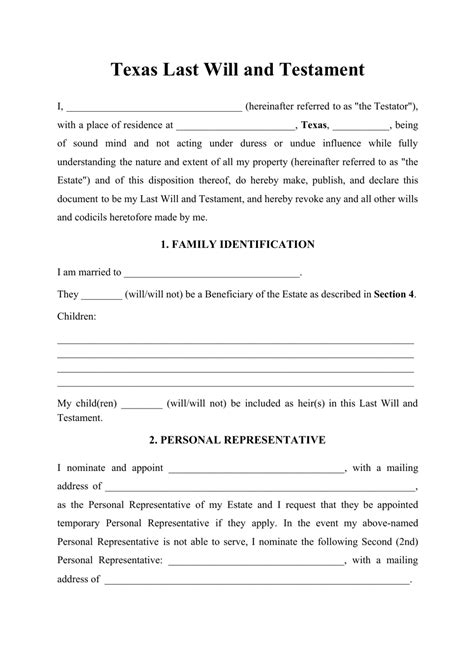 Texas Last Will And Testament Template Download Printable Pdf Templateroller