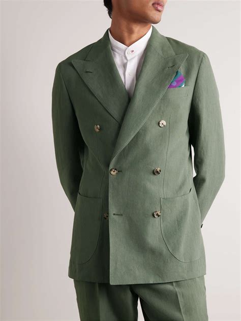 THOM SWEENEY Unstructured Double Breasted Linen Suit Jacket For Men