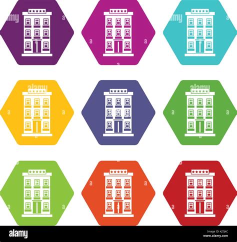 Hotel Building Icon Set Color Hexahedron Stock Vector Image Art Alamy