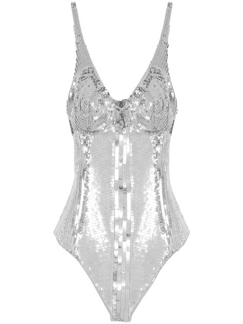 Paco Rabanne Sequin Embellished Bustier Bodysuit In Nude Modesens