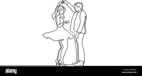 Continuous One Line Drawing Loving Couple Woman And Man Dancing