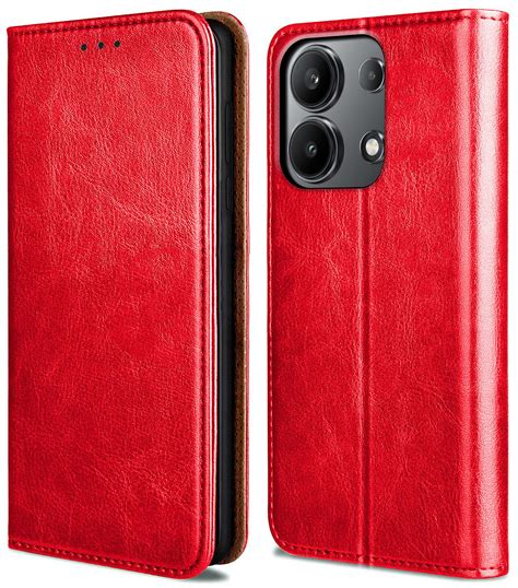 Etui do Xiaomi Redmi Note 13 Pro 4G skórzane zamykane bordowe ze szkłem