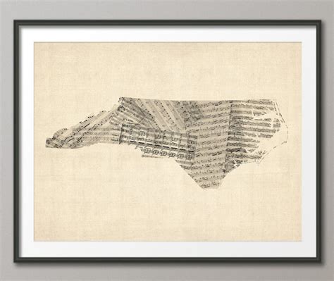 North Carolina Old Sheet Music Map USA Art Print 57 | Etsy