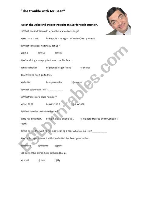 The Trouble With Mr Bean Film Quiz ESL Worksheet By Isabel Elias