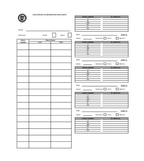 Editable Volleyball Lineup Sheet